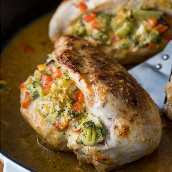 Chicken breast stuffed with vegetables and cheese
