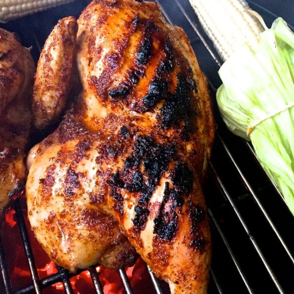 Half chicken on charcoal
