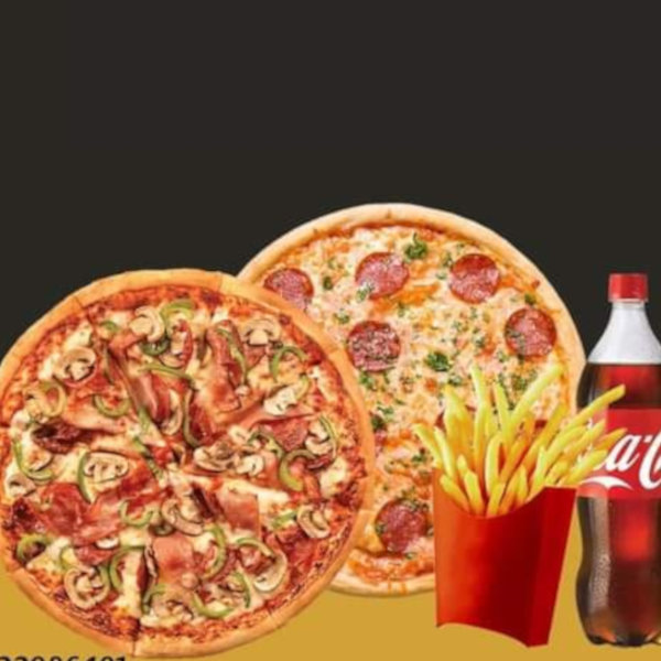 2 لارج بيتزا + بطاطا + كولا