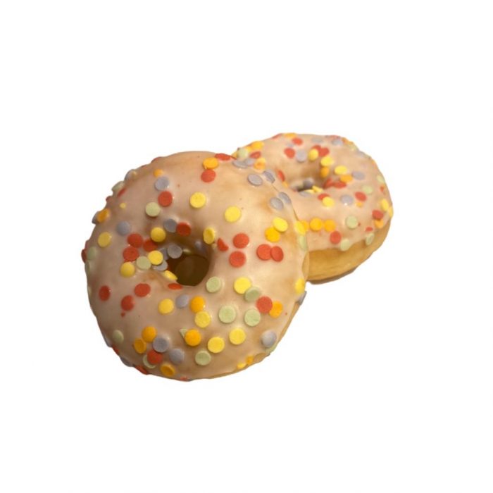 Mini donuts coated with white chocolate