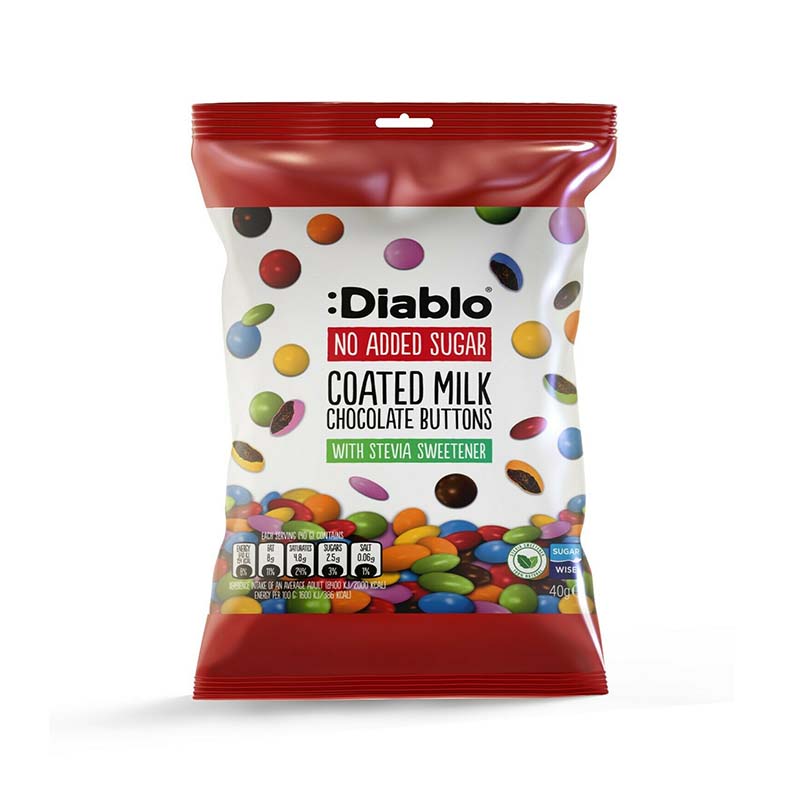 Diablo حبوب شوكولاتة الحليب - بدون سكر مضاف 40غ