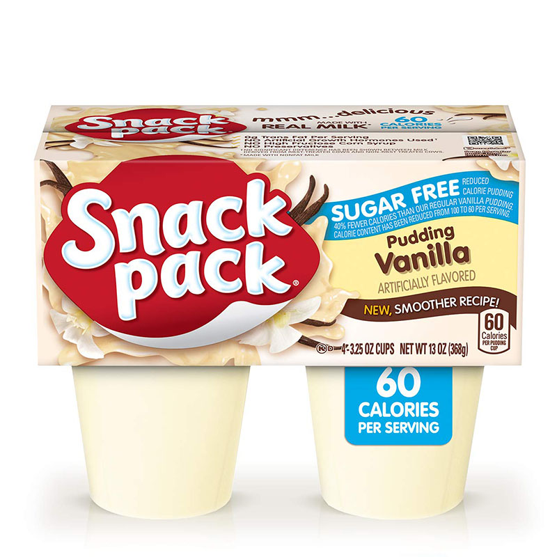 Snack Pack حلوى بودينغ بطعم الفانيلا بدون سكر - حزمة رباعية 368غ