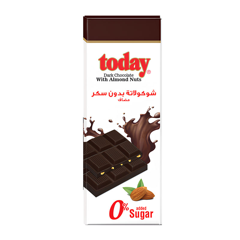 Today شوكولاتة داكنة باللوز بدون سكر مضاف 65غ