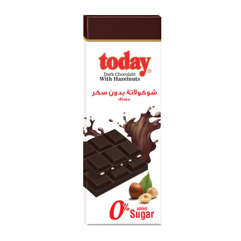 Today شوكولاتة داكنة بالبندق بدون سكر مضاف 65غ