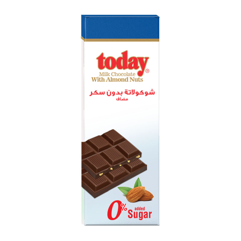 Today شوكولاتة حليب باللوز بدون سكر مضاف 65غ