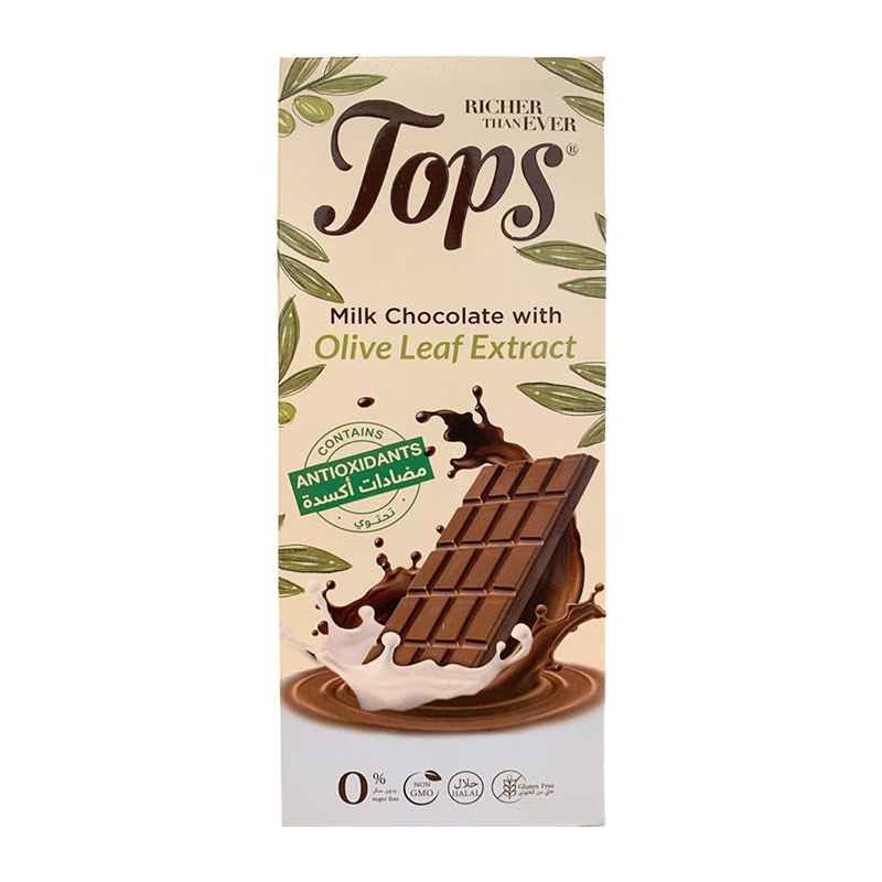 Tops شوكولاتة حليب مع مضادات الأكسدة بدون سكر 50غ