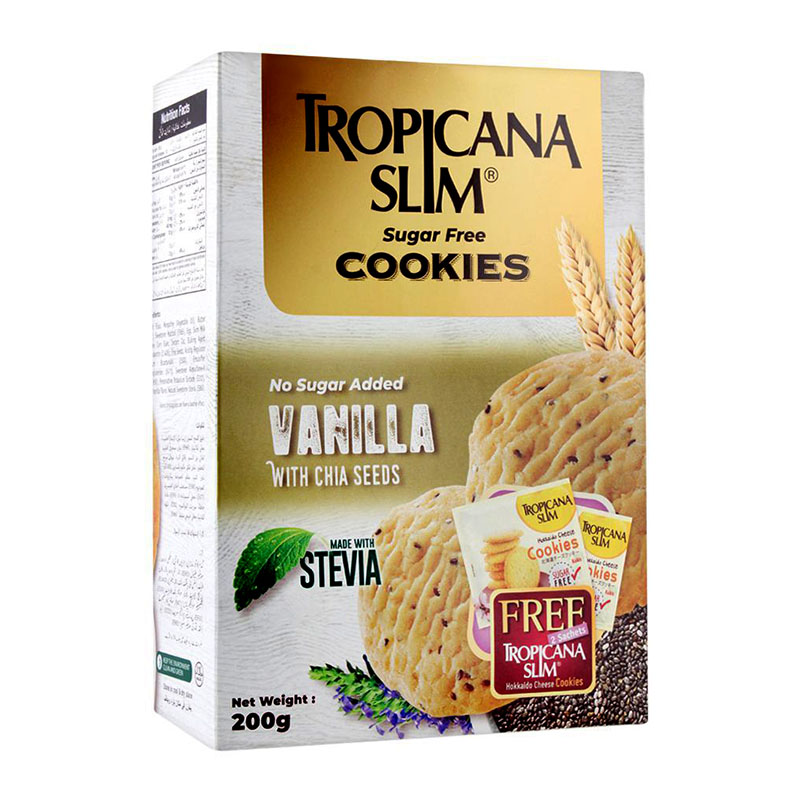 Tropicana Slim بسكويت بالفانيلا والشيا خالي من السكر 200غ