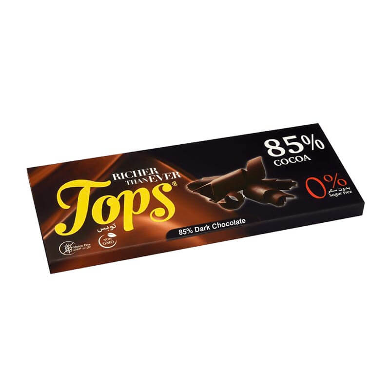 Tops شوكولاتة داكنة 85% بدون سكر 60غ