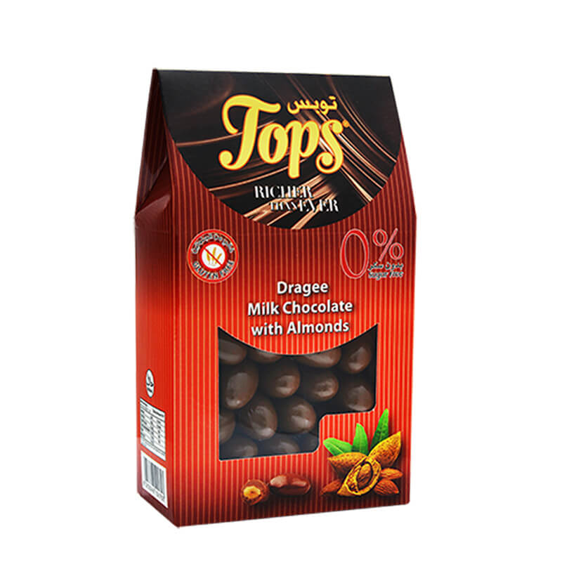 Tops دراجيه شوكولاتة حليب باللوز بدون سكر 150غ