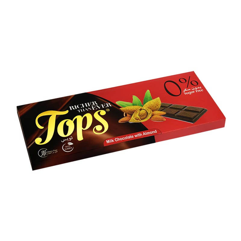 Tops شوكولاتة حليب باللوز بدون سكر 60غ