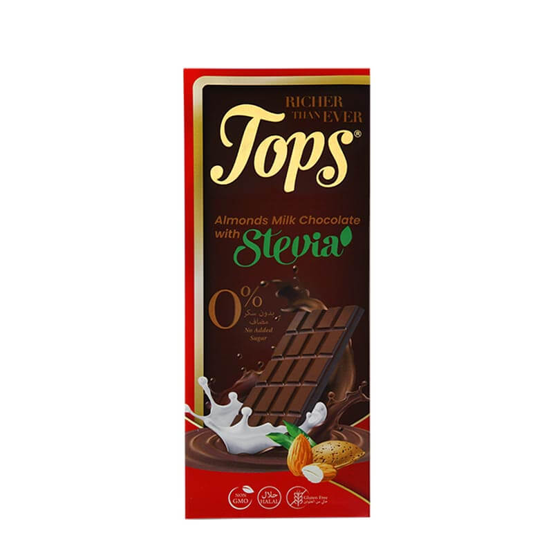 Tops شوكولاتة حليب باللوز والستيفيا بدون سكر 60غ