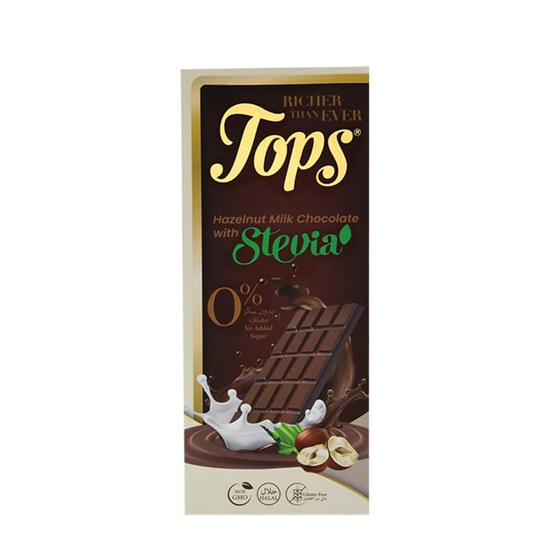 Tops شوكولاتة حليب بالبندق والستيفيا بدون سكر 60غ